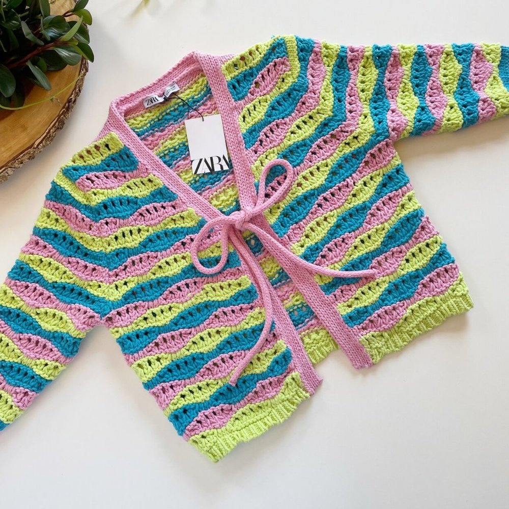 NWT | Zara Multi-Color Crochet Sweater Cardigan • Medium